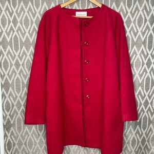 Marisota Collarless Red Dress Coat Car Coat Fully Lined MINT Condition Size:8